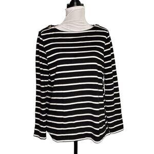 Max & Co. Boat Neck Pullover Top Black White Stripe Size Large
